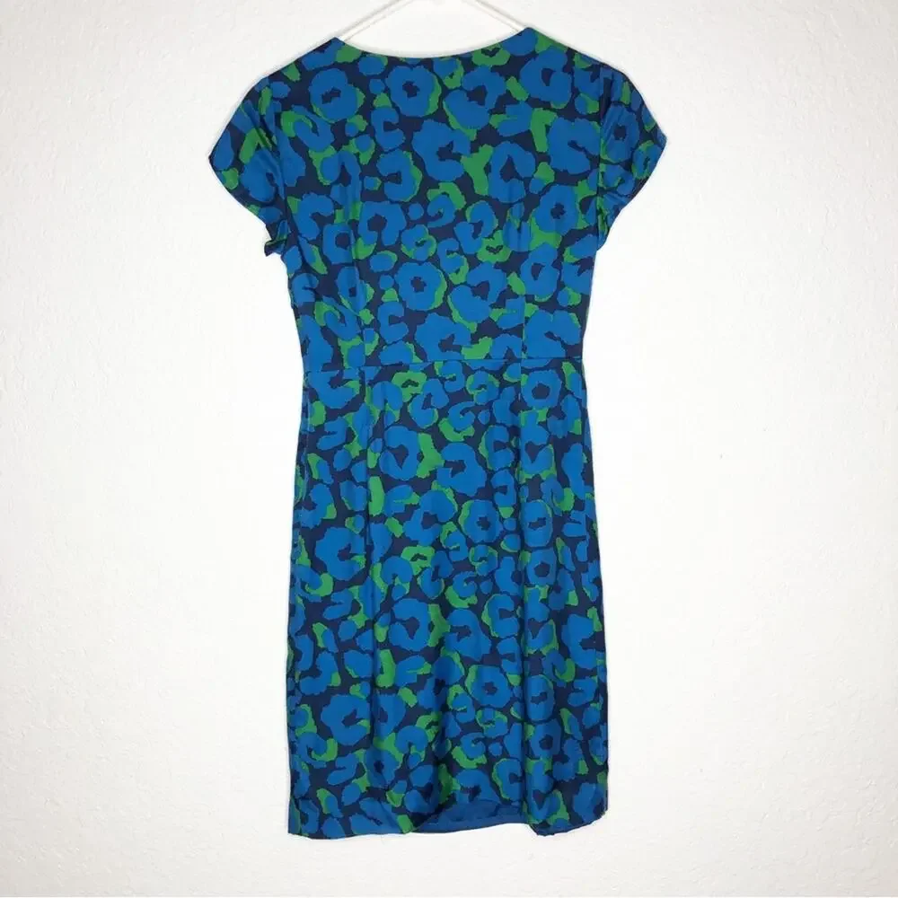 Boden blue green floral cap sleeve silk blend dress size 2R